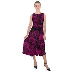 Aubergine Zendoodle Midi Tie-back Chiffon Dress by Mazipoodles