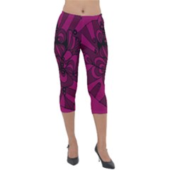 Aubergine Zendoodle Lightweight Velour Capri Leggings  by Mazipoodles