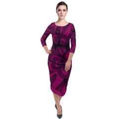 Aubergine Zendoodle Quarter Sleeve Midi Velour Bodycon Dress by Mazipoodles