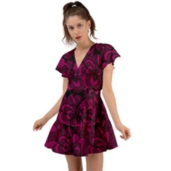 Aubergine Zendoodle Flutter Sleeve Wrap Dress by Mazipoodles