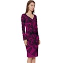 Aubergine Zendoodle Long Sleeve V-Neck Bodycon Dress  View3