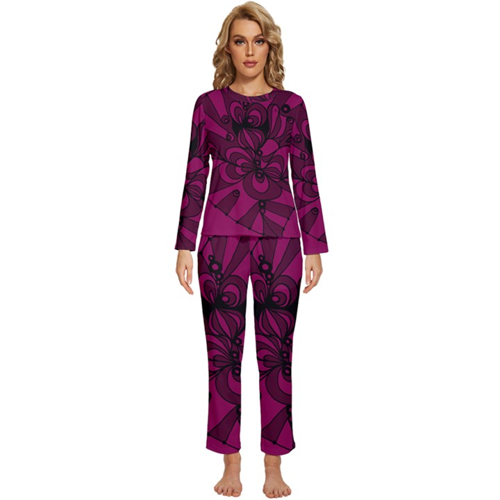 Aubergine Zendoodle Womens  Long Sleeve Lightweight Pajamas Set