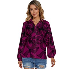 Aubergine Zendoodle Women s Long Sleeve Button Down Shirt