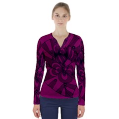 Aubergine Zendoodle V-neck Long Sleeve Top by Mazipoodles