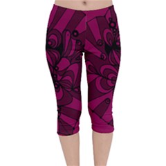 Aubergine Zendoodle Velvet Capri Leggings  by Mazipoodles