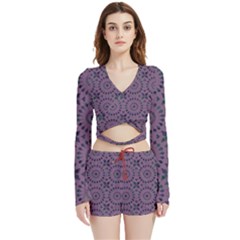 Kaleidoscope Scottish Violet Velvet Wrap Crop Top And Shorts Set by Mazipoodles