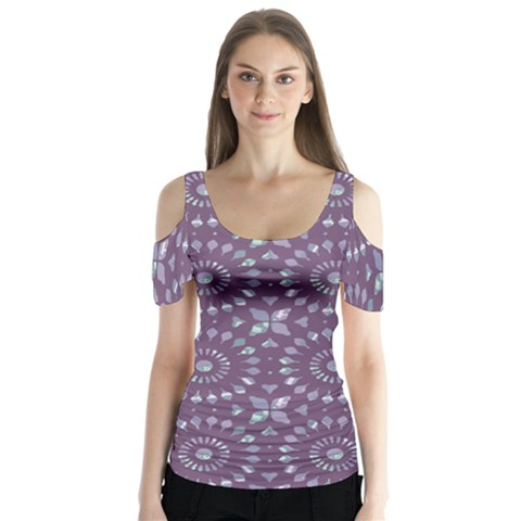 Kaleidoscope Plum Butterfly Sleeve Cutout Tee  by Mazipoodles