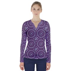 Kaleidoscope Plum V-neck Long Sleeve Top by Mazipoodles