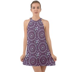 Kaleidoscope Plum Halter Tie Back Chiffon Dress by Mazipoodles