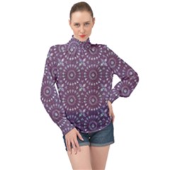 Kaleidoscope Plum High Neck Long Sleeve Chiffon Top by Mazipoodles