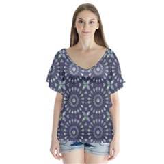 Kaleidoscope Deep Purple V-neck Flutter Sleeve Top by Mazipoodles