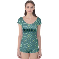 Kaleidoscope Hunter Green Boyleg Leotard  by Mazipoodles