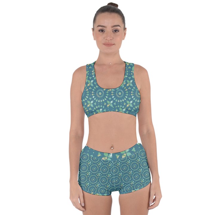 Kaleidoscope Hunter Green Racerback Boyleg Bikini Set