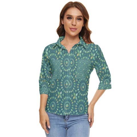 Kaleidoscope Hunter Green Women s Quarter Sleeve Pocket Shirt by Mazipoodles