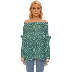 Kaleidoscope Hunter Green Off Shoulder Chiffon Pocket Shirt by Mazipoodles