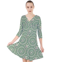 Kaleidoscope Peaceful Green Quarter Sleeve Front Wrap Dress by Mazipoodles