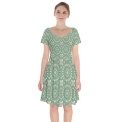 Kaleidoscope Peaceful Green Short Sleeve Bardot Dress by Mazipoodles