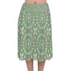 Kaleidoscope Peaceful Green Velvet Flared Midi Skirt by Mazipoodles