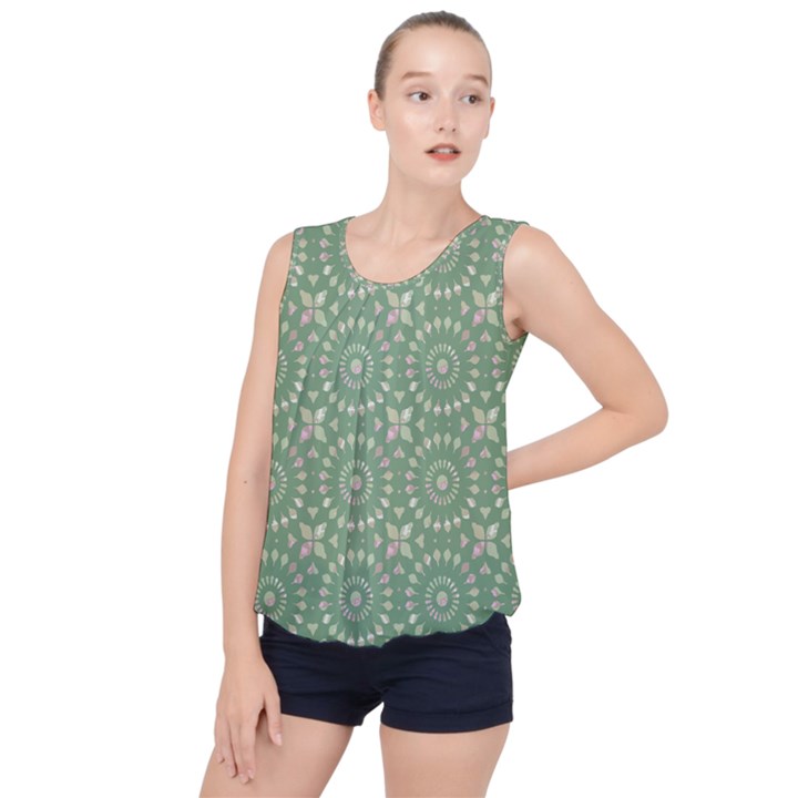 Kaleidoscope Peaceful Green Bubble Hem Chiffon Tank Top