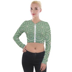 Kaleidoscope Peaceful Green Long Sleeve Cropped Velvet Jacket by Mazipoodles