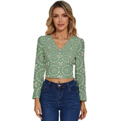 Kaleidoscope Peaceful Green Long Sleeve V-neck Top