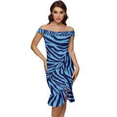 Zebra 3 Off Shoulder Ruffle Split Hem Bodycon Dress by dressshop