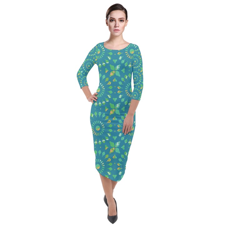 Kaleidoscope Jericho Jade Quarter Sleeve Midi Velour Bodycon Dress