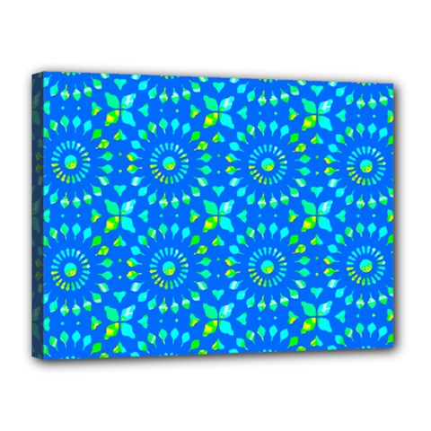 Kaleidoscope Blue Canvas 16  X 12  (stretched) by Mazipoodles