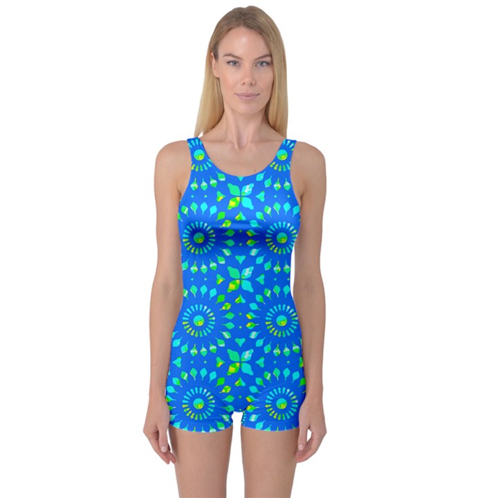 Kaleidoscope Blue One Piece Boyleg Swimsuit