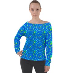 Kaleidoscope Blue Off Shoulder Long Sleeve Velour Top