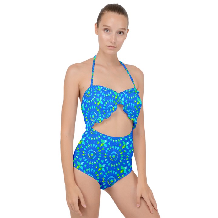 Kaleidoscope Blue Scallop Top Cut Out Swimsuit