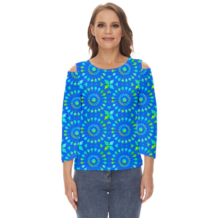 Kaleidoscope Blue Cut Out Wide Sleeve Top