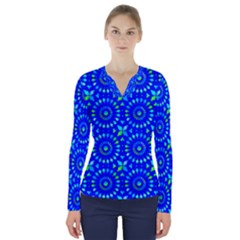 Kaleidoscope Royal Blue V-neck Long Sleeve Top by Mazipoodles