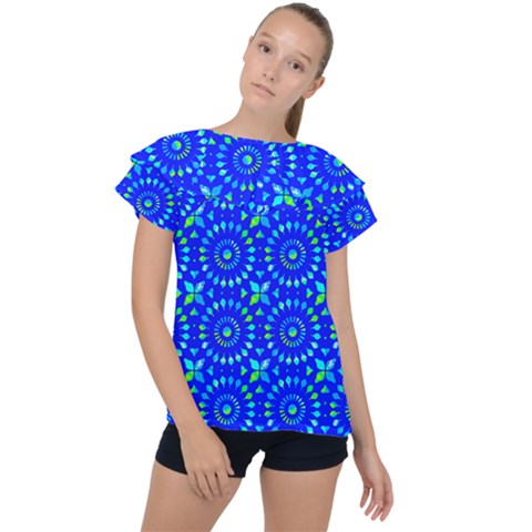 Kaleidoscope Royal Blue Ruffle Collar Chiffon Blouse by Mazipoodles