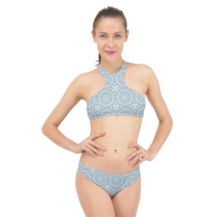 Kaleidoscope Duck Egg High Neck Bikini Set