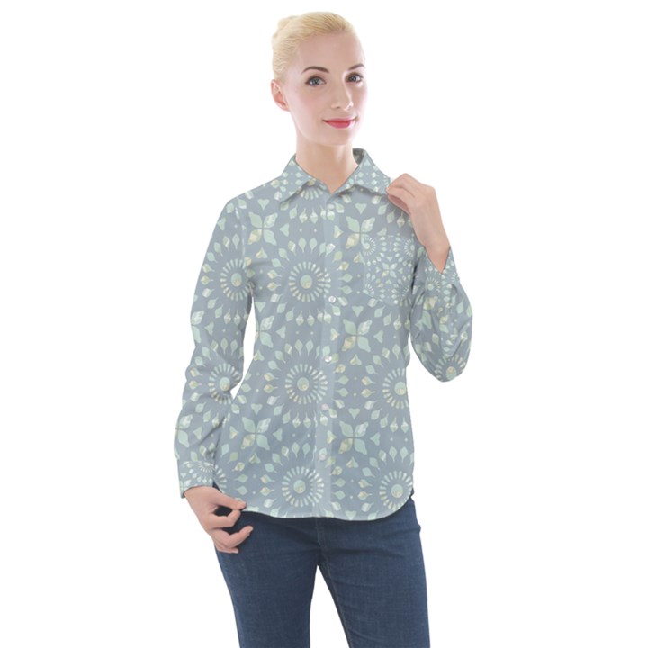 Kaleidoscope Duck Egg Women s Long Sleeve Pocket Shirt