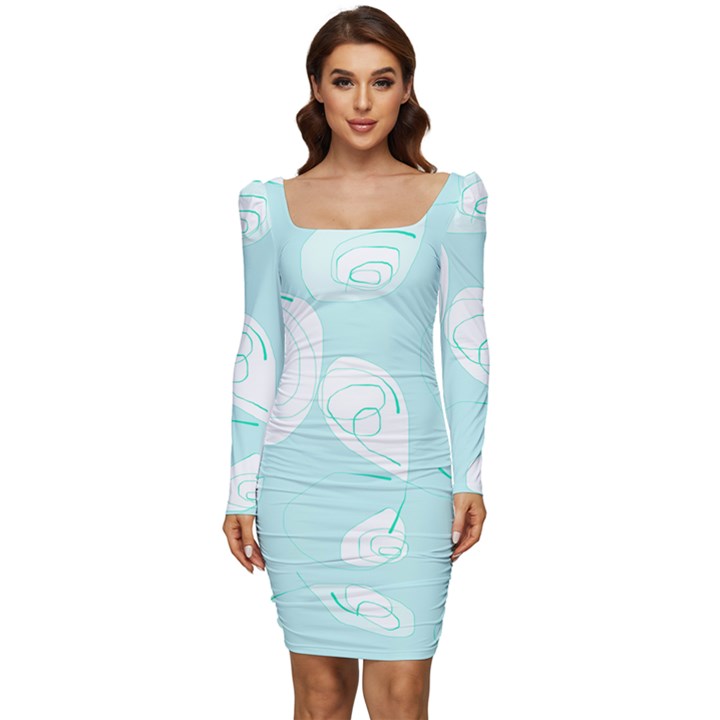 Fish 121 Women Long Sleeve Ruched Stretch Jersey Dress