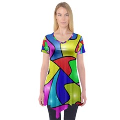 Colorful Abstract Art Short Sleeve Tunic  by gasi