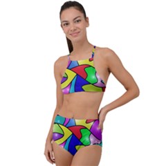 Colorful Abstract Art High Waist Tankini Set by gasi