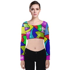 Colorful Abstract Art Velvet Long Sleeve Crop Top by gasi