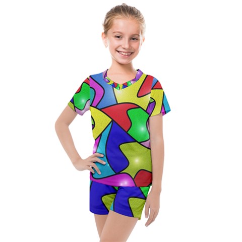 Colorful Abstract Art Kids  Mesh Tee And Shorts Set by gasi