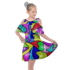 Colorful Abstract Art Kids  Shoulder Cutout Chiffon Dress by gasi