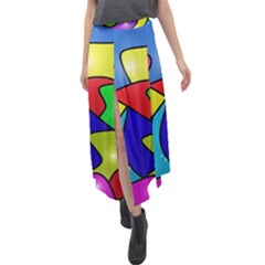 Colorful Abstract Art Velour Split Maxi Skirt by gasi