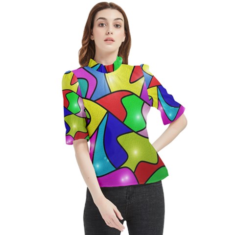 Colorful Abstract Art Frill Neck Blouse by gasi