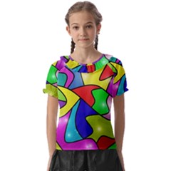 Colorful Abstract Art Kids  Frill Chiffon Blouse by gasi