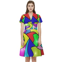 Colorful Abstract Art Short Sleeve Waist Detail Dress by gasi