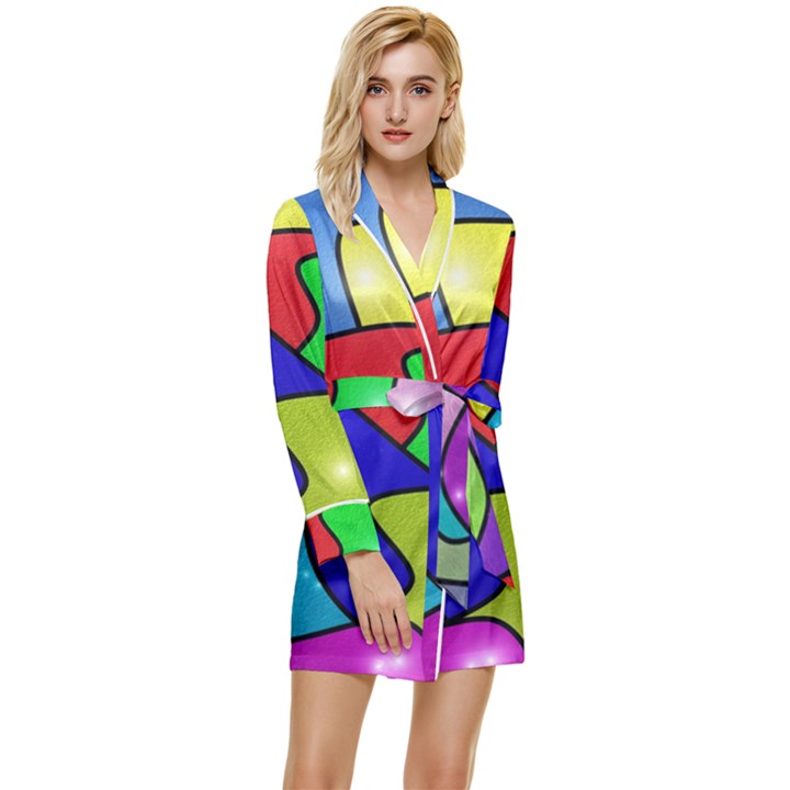 Colorful abstract art Long Sleeve Satin Robe