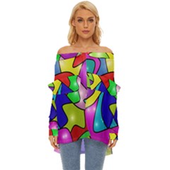 Colorful Abstract Art Off Shoulder Chiffon Pocket Shirt by gasi