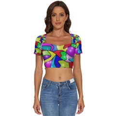 Colorful Abstract Art Short Sleeve Square Neckline Crop Top 