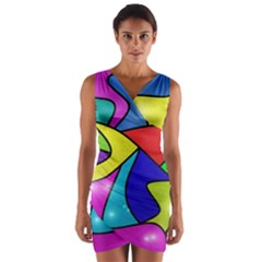 Colorful Abstract Art Wrap Front Bodycon Dress by gasi